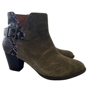 Vionic Naomi Suede Snake Print Water Resistant Boots Booties Green Women 8.5